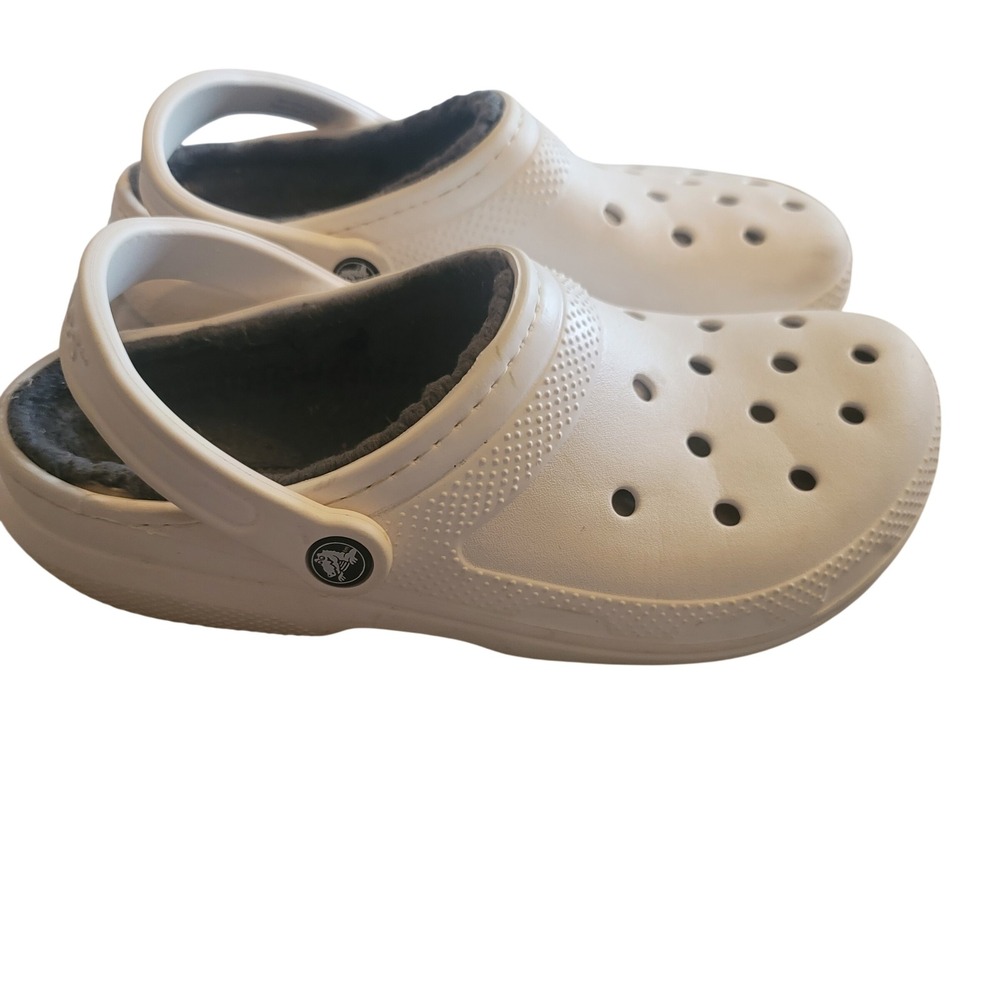 Crocs White Classic Fuzz Lined Clogs Cozy Comfort Womens‎ 9 Mens 7 White Grey